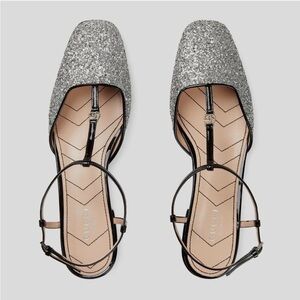 NWT GUCCI Glitter T-Strap Glitter Flats
